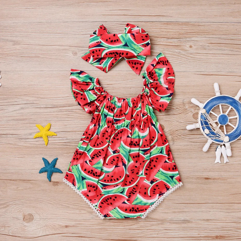 New Infant Toddler Newborn Baby Girls Watermelon Printed Sleeveless Bodysuit Sunsuit Jumpsuit Casual Clothes